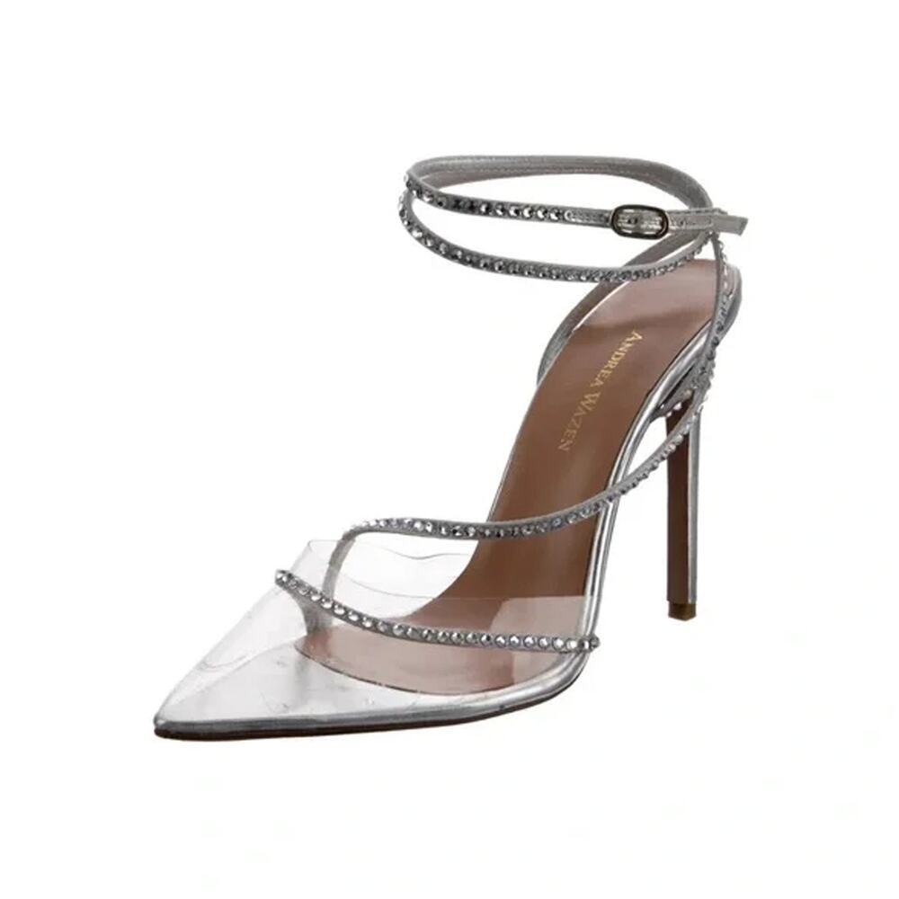 Andrea Wazen Dassy Sunset Crystal Metallic Strappy Pumps NEW Size 39